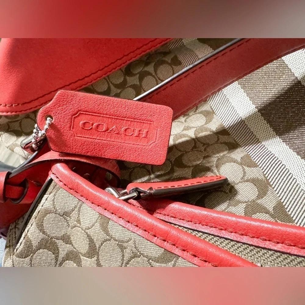 COACH Legacy Signature Stripe Shoulder Bag Purse Orange Tan Monogram Logo